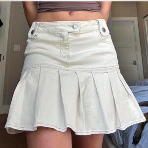 Pleated denim mini skirt